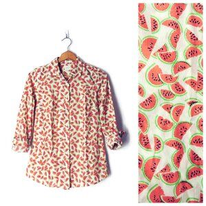J. Crew The Perfect Shirt XXS button down long sleeve Watermelon print 2XS